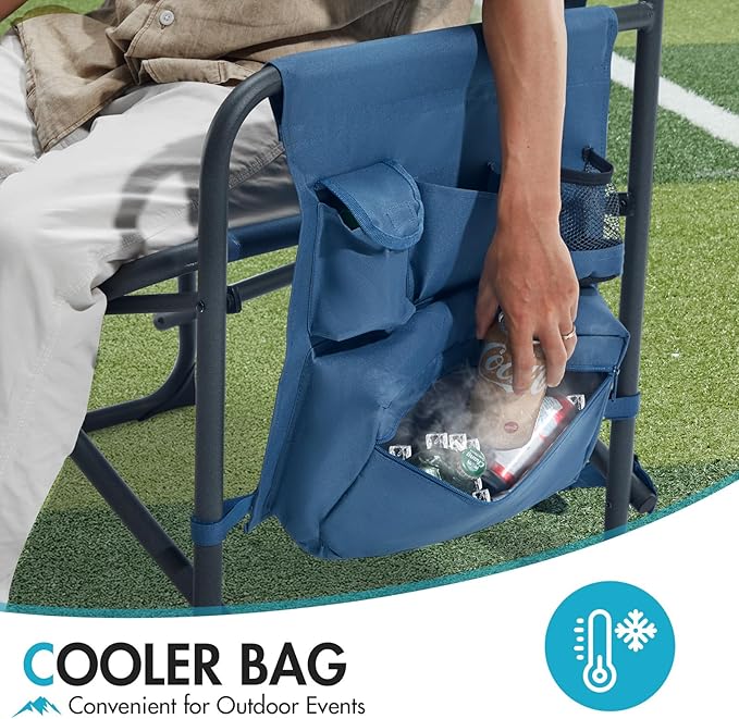 PORTAL 27" Oversized Director Camping Chair with Cooler, Heavy Duty Folding Chair for Adults Supports 600 LBs, Portable Outdoor Chairs for Outside Sports, Camping, Concert