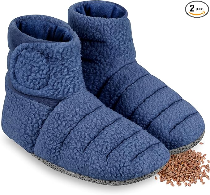 REVIX Microwave Booties for Cold Feet & Discomfort Relief, Heated Slippers for Women & Men with Moist Heat Therapy, Microwavable Foot Warmers for Home & Bed Use, Adjustable Non-Slip Slippers, Navy L