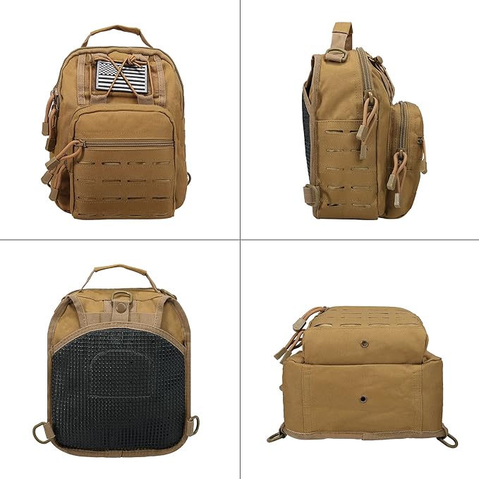 BOMTURN Tactical Backpack-1000D Waterproof Military Backpack/Laser-Cut/CCW Bags Sling Bag Tactical Satchel Shoulder Bag Men