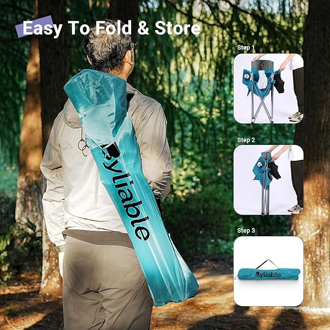 Camping Chairs Lawn Portable Foldable Camp Folding Lightweight Chair for Adults with Drink Holder and Cooler Pouch Outdoor for Camping, Lawn, Sports, Picnic, Beach, Music Festival, Blue
