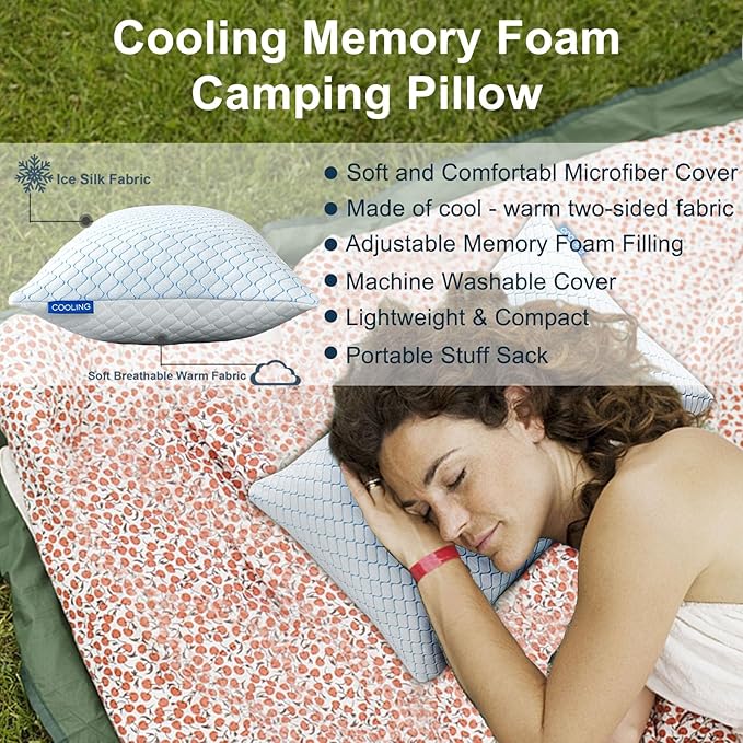 Gehannah Travel Pillow - Large 1 Pack Compressible Camping Pillow for Sleeping - Shredded Memory Foam with 1 Storage Bags - Supportive for Adults, Kids, Outdoor, Backpacking, Hiking Gear