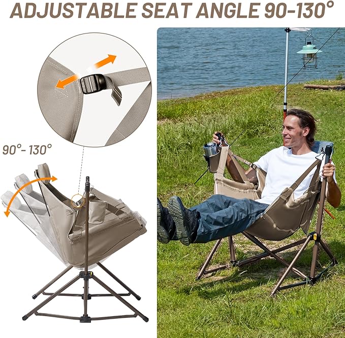 TIMBER RIDGE Hammock Camping Chair with Adjustable Backrest, Heavy Duty Folding Hammock Chair Supports 300lbs, Portable Hammock Chair for Camping, Travelling and Patio, Tan 2 Pack