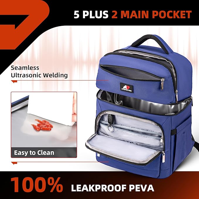 COOLJOB Insulated Cooler Backpack for Men Women, Leakproof Lunch Bag with Waterproof Liner, Double Roomy Deck, RFID, Blue