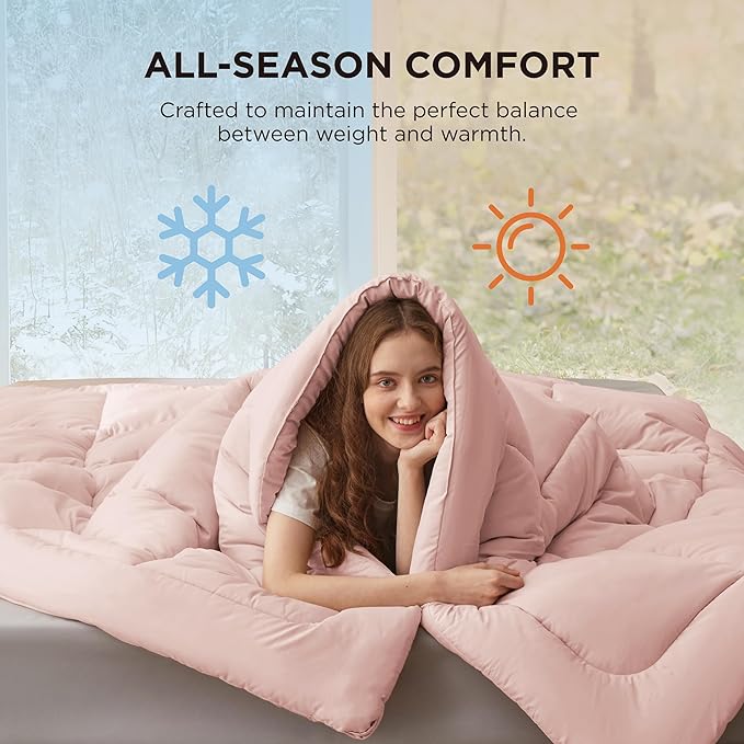Bedsure Comforter Duvet Insert - Quilted Comforters Cal King Size, All Season Duvet, GentleSoft Down Alternative Bedding, with 8 Tabs, Gifts for Women/Men, Pink, California King 96 X 102 Inches