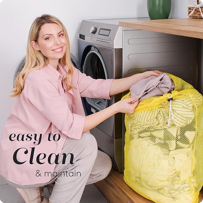 Handy Laundry Mesh XL Laundry Bag - Durable, Machine Washable with Secure Drawstring Closure - Perfect for College Dorms, Laundromats, Apartments (Yellow, Large 24" x 36")