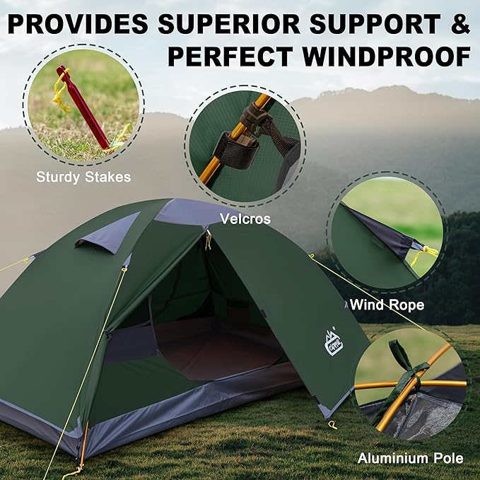 2 Person Backpacking Tent, Waterproof Windproof Two Person Tent, Lightweight Easy Setup 2 Man Tent for Camping Hiking Cycling