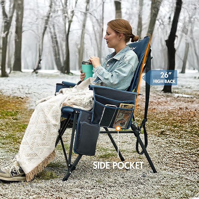 Portal Heated Camping Chairs for Adults Outdoor Sports Oversized Folding Lawn Chair with High Back, Heavy Duty 400 Lbs, Battery Not Included, Blue