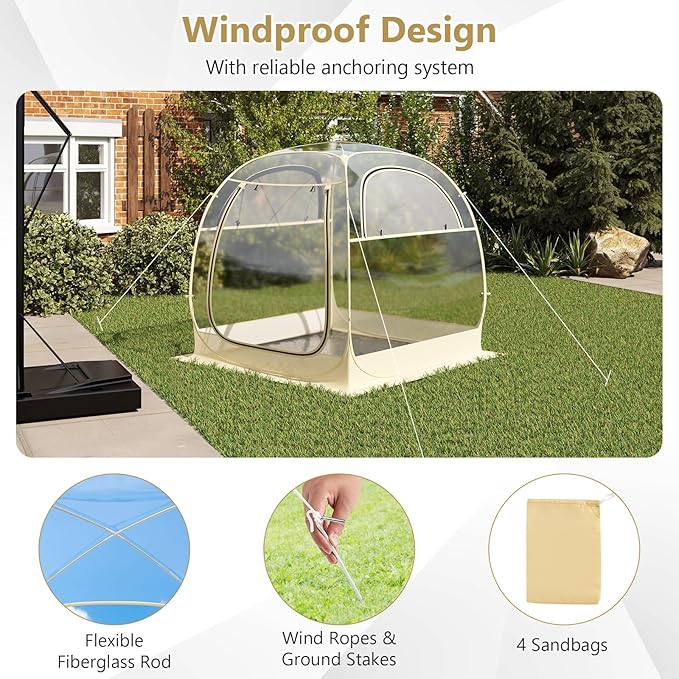 Tangkula All Weather Pop Up Instant Tent for 5-6 People, With Waterproof Tarp Floor, Outdoor Clear Bubble for Sports Events, Fishing, Camping, Cheering (6x5.4Ft)