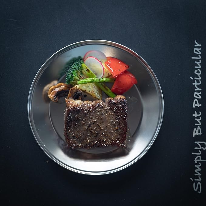 CAMPINGMOON Camping Plates Set Stainless Steel Dishwasher Safe Kitchenware S395 (Pack of 4, 標準)