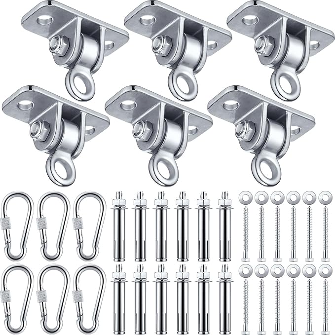 Tandefio 6 Sets of Robust Swing Hangers for Wooden Concrete Set with Swing Hook Screw Bolt Washer Swingset Accessory for Porch Patio Yoga Indoor Outdoor,Over 1800 lb Capacity (Stainless Steel Color)