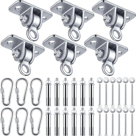 Tandefio 6 Sets of Robust Swing Hangers for Wooden Concrete Set with Swing Hook Screw Bolt Washer Swingset Accessory for Porch Patio Yoga Indoor Outdoor,Over 1800 lb Capacity (Stainless Steel Color)