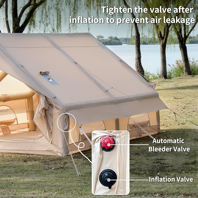 Inflatable Camping Tent with Hand Pump Waterproof Outdoor Blow up Tent 2-8 Person Oxford 4 Season Glamping Air Tent Cabin House with Mesh Windows & Door