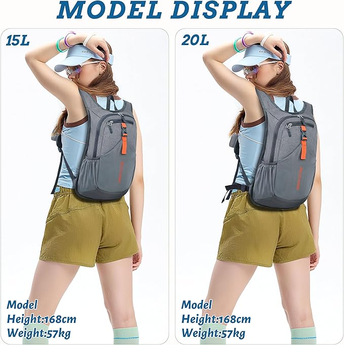 15L Small Hiking Backpack for Men Women Foldable Packable Back Pack Ultralight Hiking Daypack for Travel Camping Outdoor, Gray