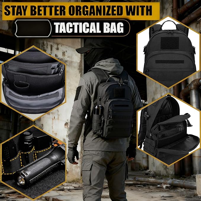 Tactical Backpack for Men Military Backpacks with Holster Army 3 Days Assault Pack Bug Out Bag for Hiking Camping (Black)