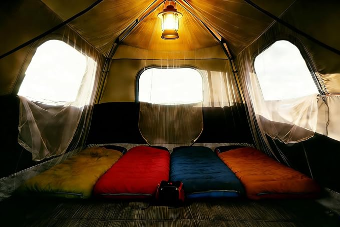 3/4 Person Camping Tent with 1 Door, 4 Windows, and Upgraded Ventilation– Instant Setup, Waterproof, 8'x 8'x 67''Oxford Fabric Floor Pop Up in 60 Seconds Includes Rainfly and Backpack