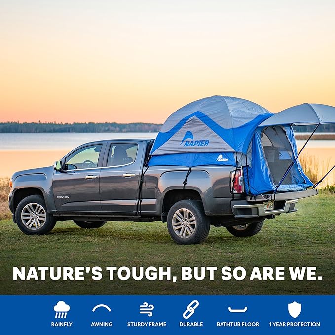 Napier Sportz Truck Tent | Pickup Truck Bed Camping Tent | Full Rainfly for Water Protection | Sturdy and Spacious 2-Person Truck Tent | Easy 15-Minute Setup | Blue/Gray