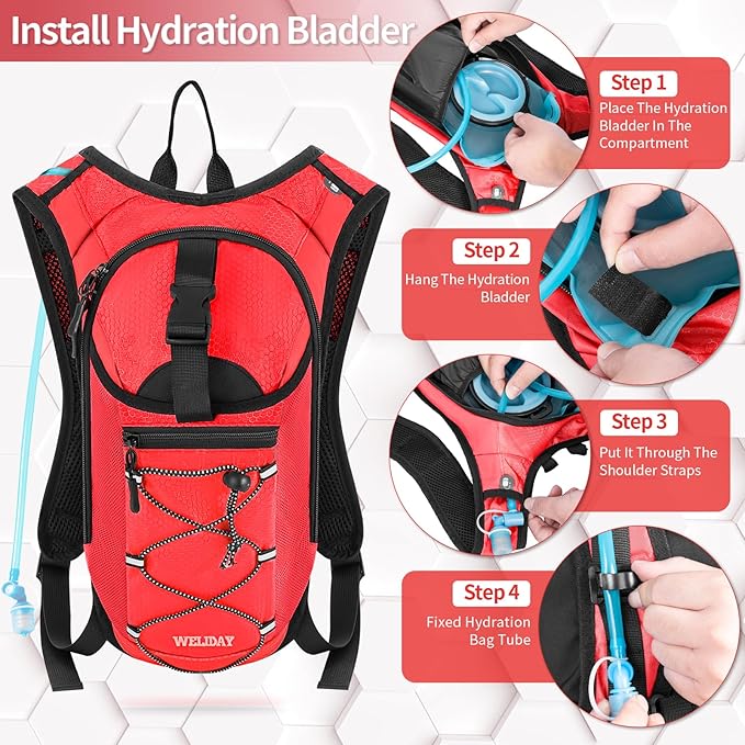 Hydration Backpack with 2L Water Bladder, Lightweight Hydro Pack for Cycling, Running, Hiking, Climbing