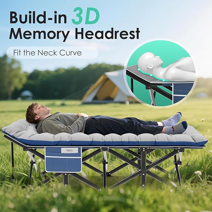 Suteck Camping Cot, 32In XXL Folding Camping Cot Heavy Duty Sleeping Bed for Adults 1200D Double Layer Oxford Cots for Camping W/Pilllow Mattress Carry Bag for Home Office Nap Beach Travel, 900LBS