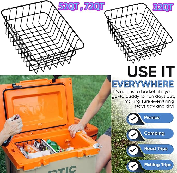 Cooler Basket for RTIC 32 QT Ultra-Light Coolers, Stainless Steel Storage Dry-Goods Basket, Keep Smaller Items Dry-Goods Basket, Compatible with Rtic Ice, Dividers, Locks RTIC Cooler Accessories etc.