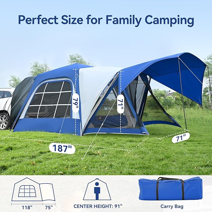 SUV Tent for Camping, SUV Camping Tent with Awnings, Waterproof Blow Up Tent, Easy Setup Car Truck Camping Tent