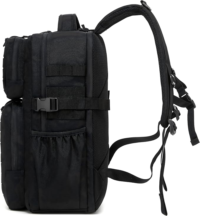Wotony Military Tactical Backpack for Men Waterproof Daypack 3 Day Assault Pack Laser-Cut MOLLE Webbing Design with Water Bottle Holder Black Small Tactical Assault Bag (Black, 30L)