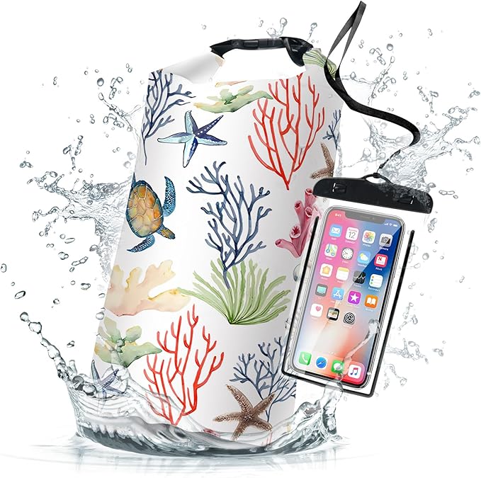Waterproof Dry Bag Marine Dry Bags for Kayaking Hiking Sea Turtle Coral Nautical Starfish Backpack Roll-Top Closure Bag - Backpack Waterproof Phone Case 5L