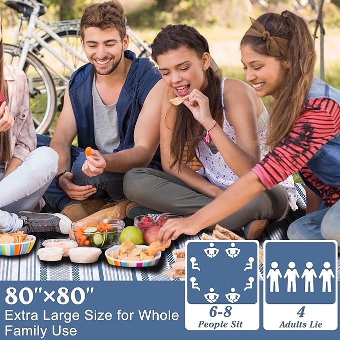 Oversized Waterproof Picnic Mat, Suitable for Camping, Outdoor, Beach, Party and Concert. (Dark Blue & Gray, 80" * 80")