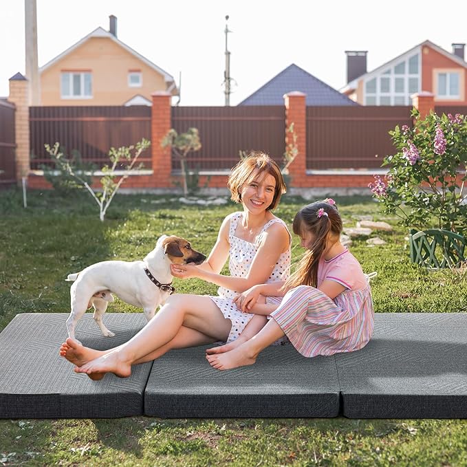 BDEUS Tri-Fold 4" Memory Foam Mattress Twin XL Portable Bed, Foldable Floor Mat for Adults & Kids, Washable CertiPUR-US Certified Cover, Lightweight for Travel/Camping/Yoga