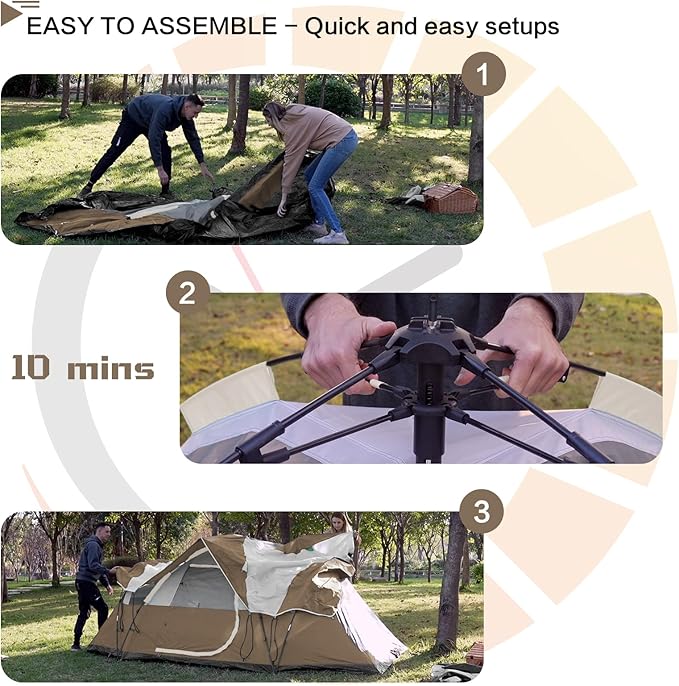 6 Person Family Camping Tent,Waterproof Windproof with Top Rainfly,Easy Set Up,Pop Up Tent for Outdoor Camping Hiking Trave