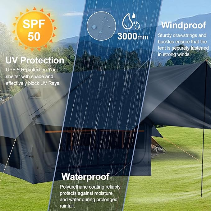 Inflatable Camping Tent,2/4/6/8 Person Glamping Inflatable Tents with Awning, Quick Setup Blow Up Tents with Pump, Waterproof Oxford Inflatable House for Camping, Air Glamping Hot Tents for Adult