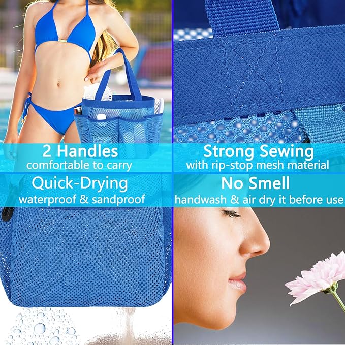 Mesh Shower Caddy Portable for College Dorm Room Essentials, 8-Pocket Large Shower Basket Tote Bag with 2 Handles for Toiletry, Bathroom, Beach, Camp, Gym