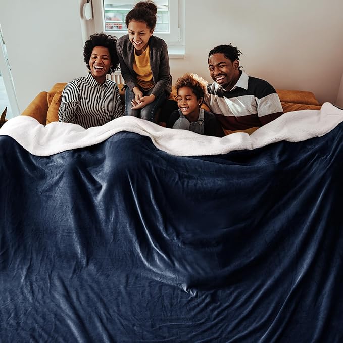 Bedsure GentleSoft Sherpa Fleece Oversized Cal King Blankets for Bed - Thick and Warm, Soft Fuzzy Plush Large Blanket for Winter, Navy, 112x98 Inches