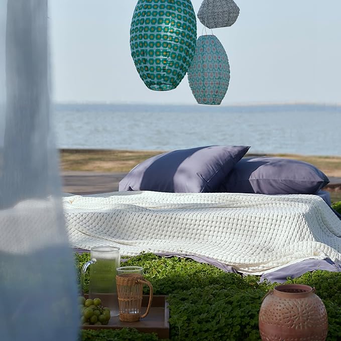 Bedsure Cooling Cotton Waffle Twin XL Blanket - Lightweight Breathable Blanket of Rayon Derived from Bamboo for Hot Sleepers, Luxury Throws for Bed, Couch and Sofa, Ivory, 66x90 Inches