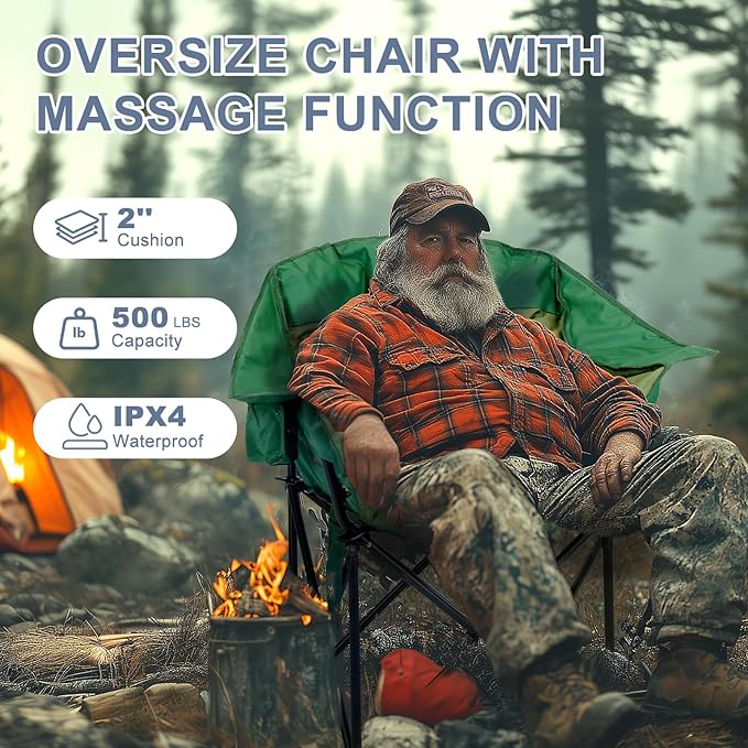 ABORON Oversized Heated Camping Chair, Portable Folding Recliner Chair with 3 Heat Settings & Massage Fuction, Fully Padded Heavy Duty Lawn Chair Supports Up to 400lbs, Ideal for Outdoor Relaxation
