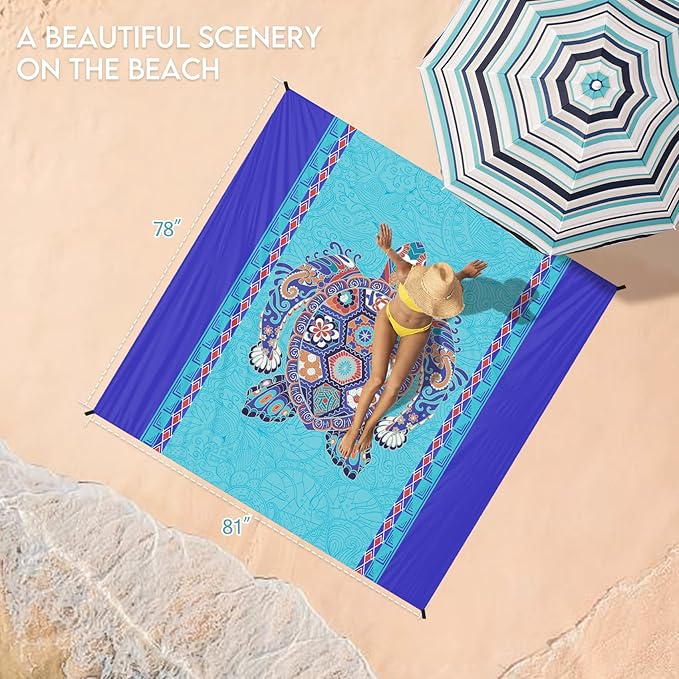 BYDOLL Beach Blanket Waterproof Sandproof Large 78''×81''/10'×9' Sand Free Oversized Sandless Picnic Mat Water Proof Packable Lightweight Blanket for Beach Camping Hiking Travel