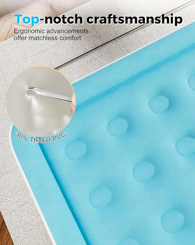Twin Air Mattress with Built in Pump, Single Blow up Air Bed with Portable Storage Bag, Suitable for Home and Guests, Top Flocking, 18" Twin Sky Blue