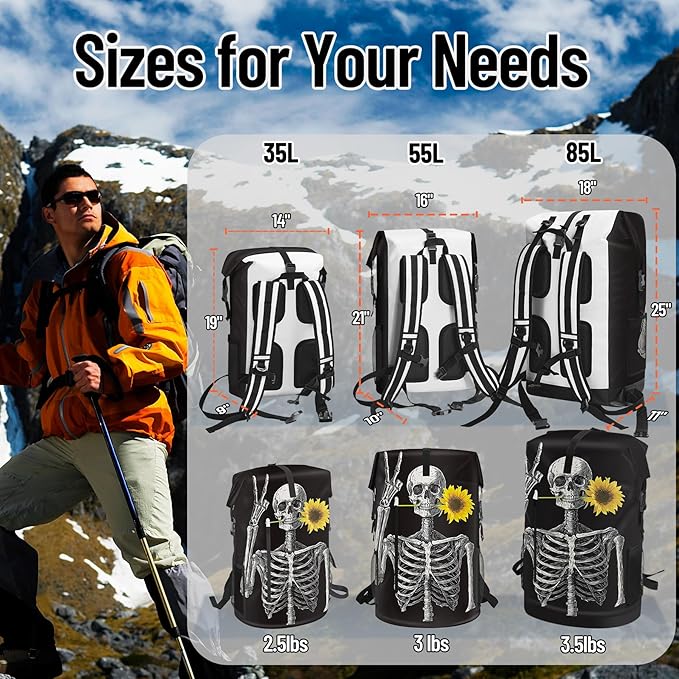 Waterproof Dry Bag Marine Dry Bags for Kayaking Hiking Skull Sunflower Black Backpack Roll-Top Closure Bag - Backpack Waterproof Phone Case 5L