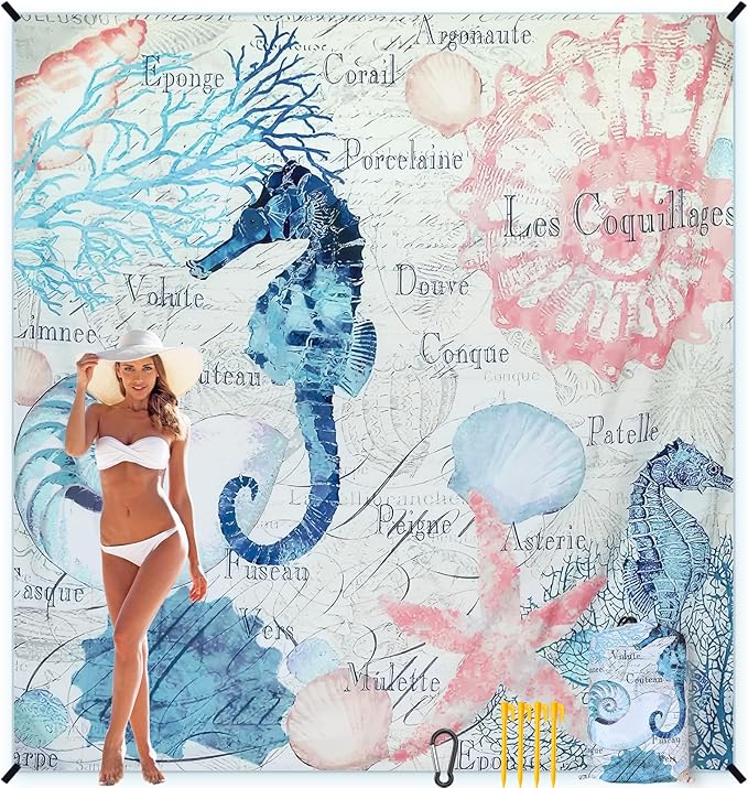 Beach Blanket, Sandproof Beach Mat, Waterproof Quick Drying Lightweight Outdoor Aztec Picnic Mat 79" X 83"/120"x108" for 2-8 Adults for Travel, Camping, Hiking