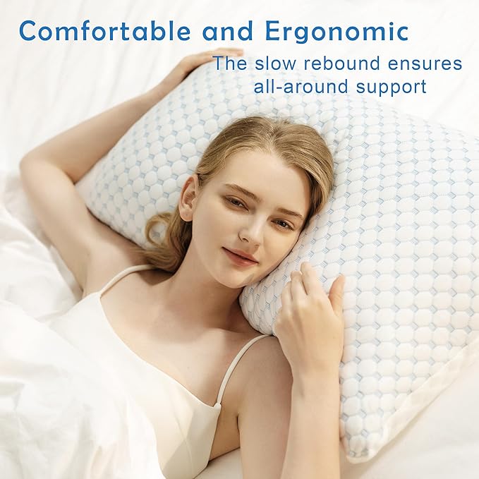 Premium Adjustable Shredded Memory Foam Pillow - Suitable for Side, Back, and Stomach Sleepers, with Cooling Fiber Machine Washable Cover (Standard - 1 Count)