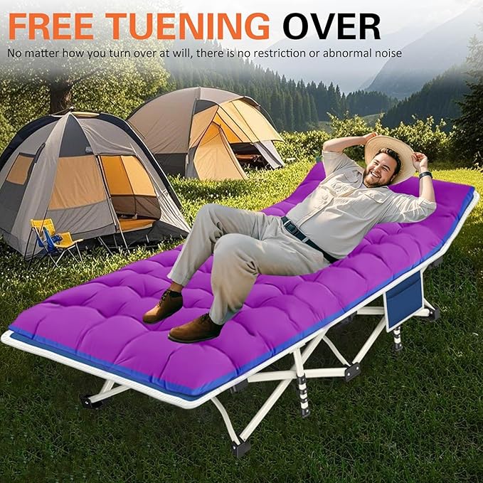 Camping Cot with Comfortable Mat 2 Pack Cots for Sleeping with Pad Heavy Duty Camping Bed Sleeping Cot with Carry Bag Folding Cots for Adults Home Office Nap Vocation Outdoor Indoor Easy to Set Up