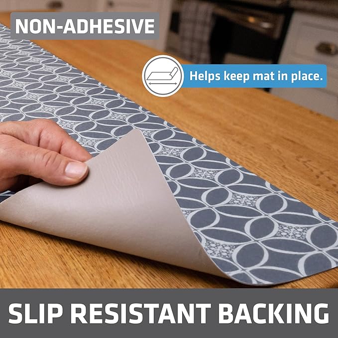 Drymate Premium Luxury Shelf & Drawer Liner, Thick Cushioned Fabric, Non-Adhesive, Absorbent, Waterproof, Slip-Resistant, Liners for Kitchen Cabinets (USA Made)(12”x59”)(24-Pack)(IndigoGrey)