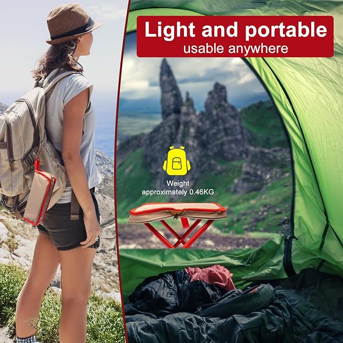Camping Stool,Mountaineering and Hiking Portable Stools 13.5“ Portable Folding Stools for Outdoor Gardening and Beach Hiking Fishing,Foot Stool with Carry Bag to 330LB (12.5 inch)