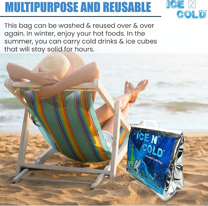 Insulated Cooler Bag - Large 35 lbs Capacity (Pack of 80) | Lightweight, Soft, Collapsible | Ideal for Groceries, Camping, Hiking, Beach, Travel