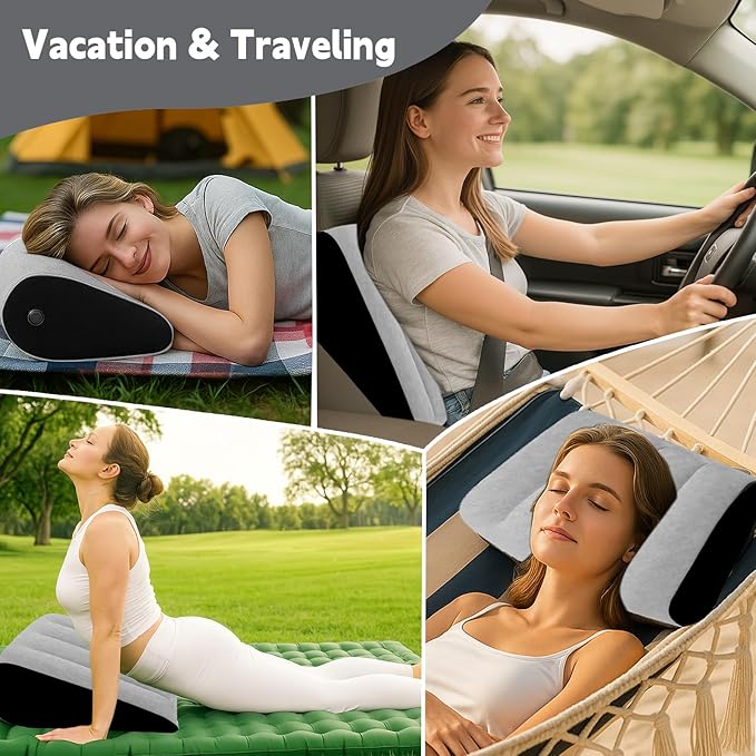 Portable Wedge Pillow Inflatable Cushion - Body Positioners Lightweight Wedge Pillow for Sleeping, Leg Elevation, Use in Bed, Travel, Camping, Fast Inflating Deflation (Grey)