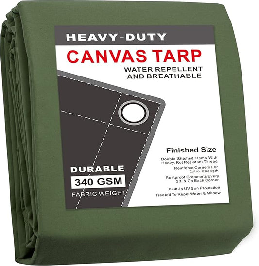 CARTMAN Finished Size 12x16 Feet Canvas Tarp with Rustproof Grommets, Heavy Duty Multipurpose Tarpaulin Cover for Canopy Tent, Roof, Camping, Woodpile