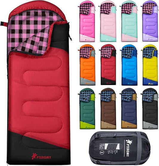 PTEROMY Sleeping Bags for Adults, Lightweight and Machine Washable, Water Resistant Backpacking Camping Sleeping Bag for Warm Cold Weather, Camping Essentials for Hiking Travel