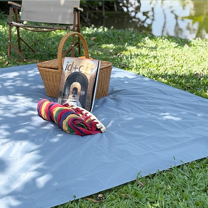 Pocket Beach Blanket Small Foldable Picnic Mat Portable Lightweight Camping Tarp Tent Blankets Washable Rug Quick Dry Compact Beach Mats Hiking Outdoor Essentials (Gray/Green 55"*59" / 4.59ft×4.92ft)