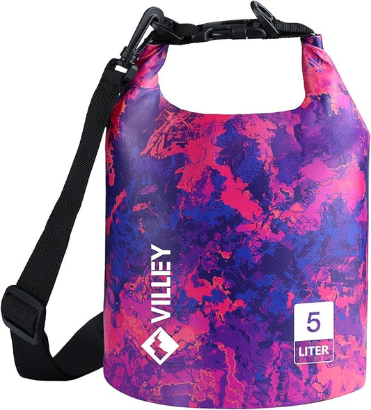 VILLEY Dry Bag Waterproof 5L Roll Top Storage Backpack, Keeps Gear Dry Lightweight Backpack for Kayaking Boating Camping Swimming and Beach Accessories Red Camo