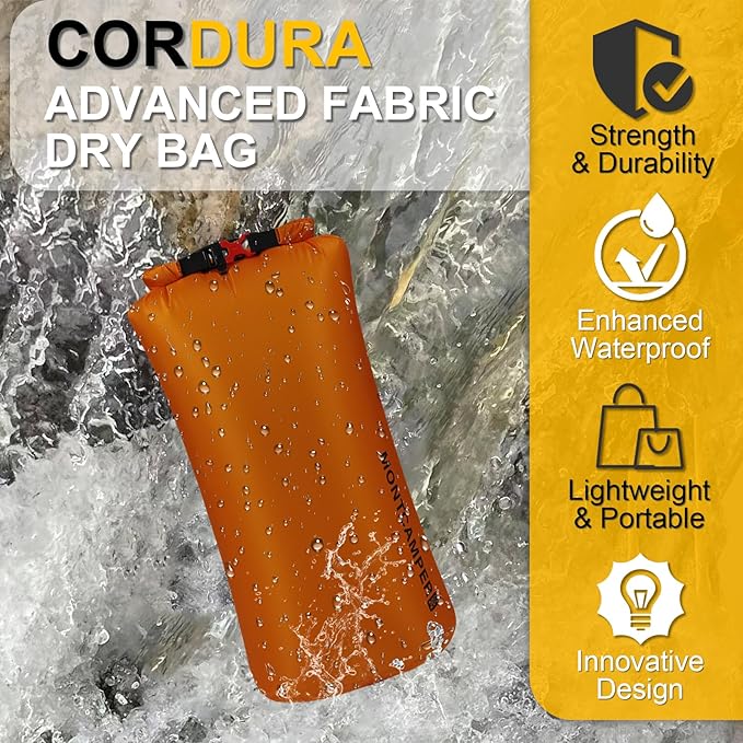 CORDURA Waterproof Dry Bag 20L – Heavy Duty IPX6 Roll Top Sack with Survival Whistle for Kayaking, Camping, Boating, Beach – Lightweight Dry Backpack (Orange)