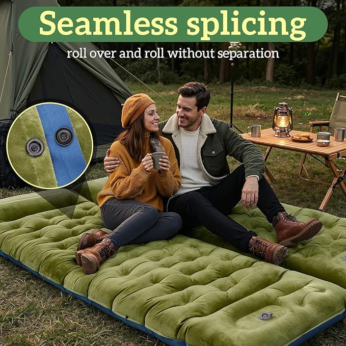 Sleeping Pad for Camping, 6" Velvet Camping Mat, Ultralight Inflatable Sleeping Pad with Built-in Foot Pump & Pillow, Compact for Camping Backpacking Hiking Traveling Tent